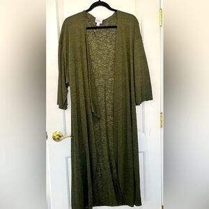 LuLaRoe Shirley size L Olive Green Open Front Cardigan long kimono
